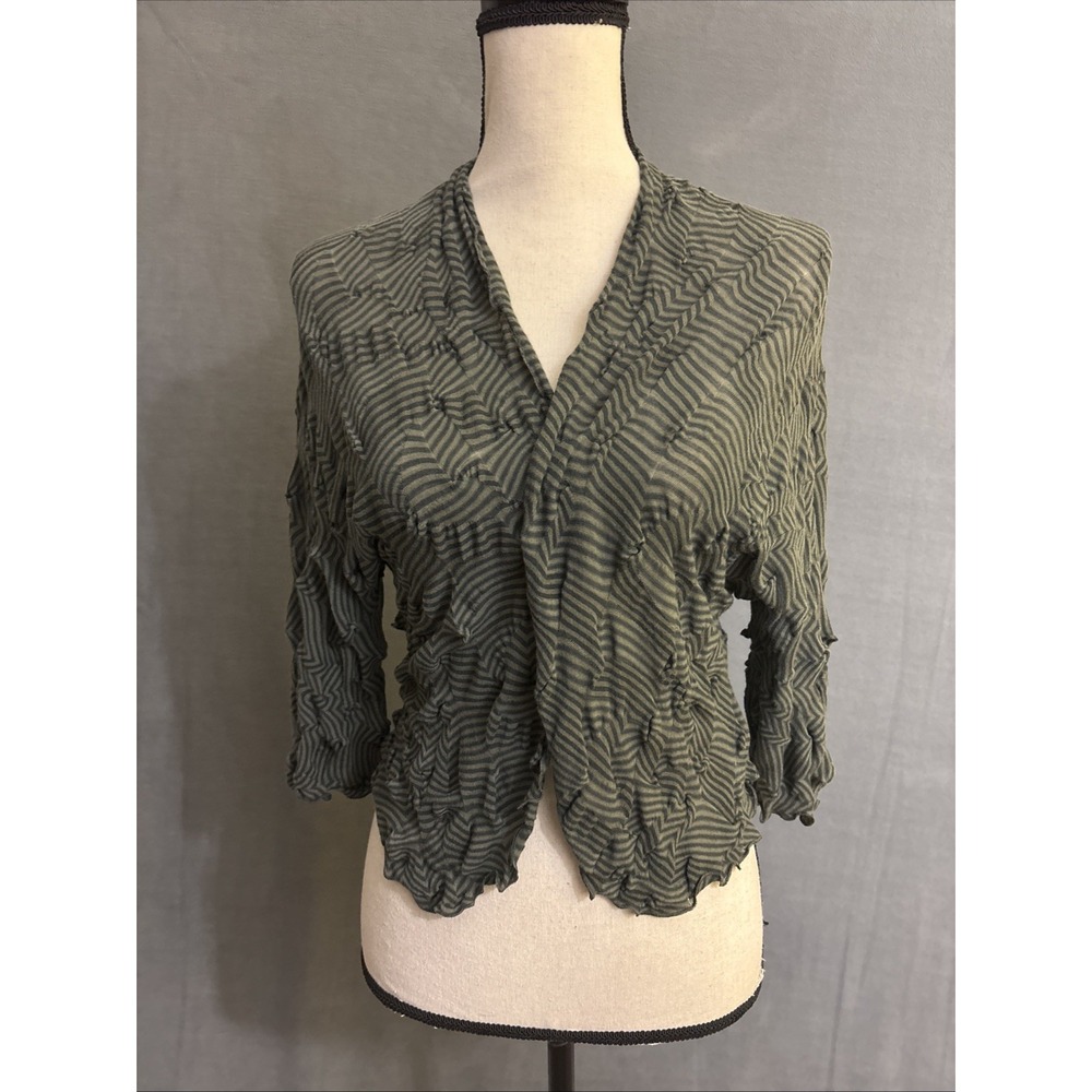 Oska Open Front Crop Cotton Lightweight Green Textured Top Size 1 Small/Medium